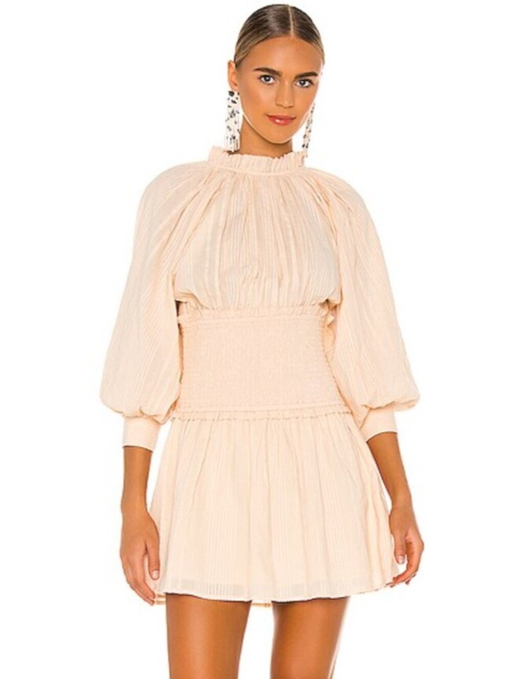CLEOBELLA Hayden dress cream Sand long sleeve shirred sz M